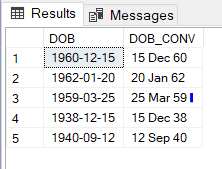 the code value of 6 converts a date to DD MON YY format