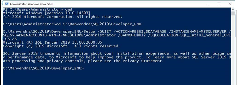system database has been rebuilt with a new collation for SQL Server instance