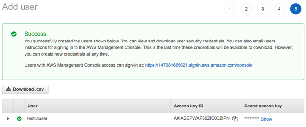 IAM User created successfully. 