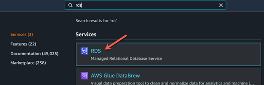 Searching for Amazon RDS on the console