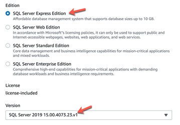 Selecting the SQL Server Edition and Version