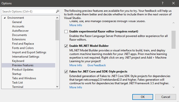 Enable ML.NET Model Builder in Visual Studio