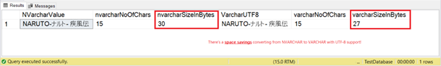 Space savings converting from NVARCHAR to VARCHAR with UTF-8 support