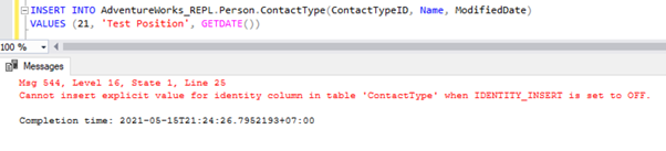 INSERT a sample record to Person.ContactType table