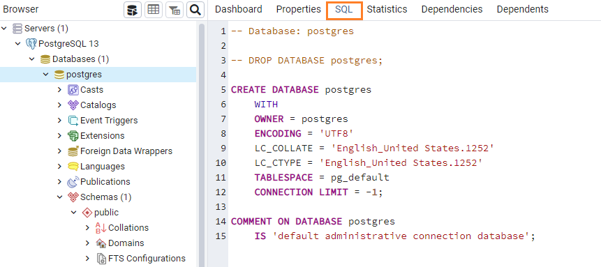 SQL script for database Postgres