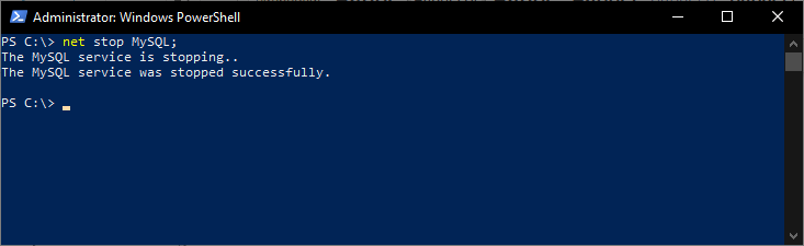 PowerShell command to stop the MySQL service