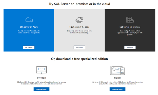 SQL Server download page