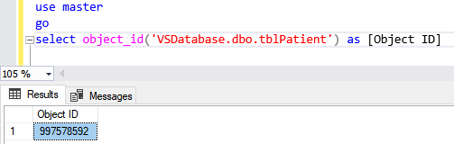 The output of the query that returns the object id of the table name specified.