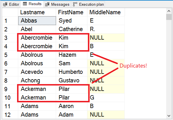 Duplicates in the first 2 columns using DISTINCT in a 3-column SELECT