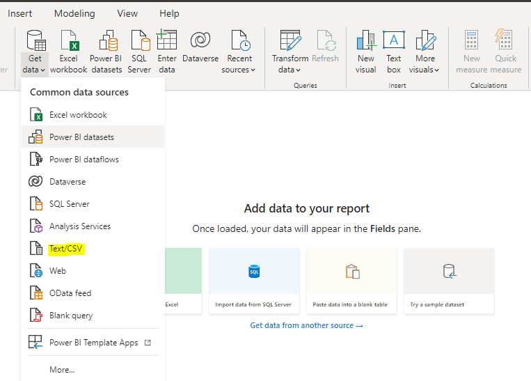 Importing the Dataset to the Power BI Report