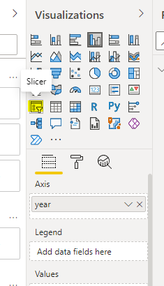 select the Slicer option from the Visualizations pane in your Power BI Report View