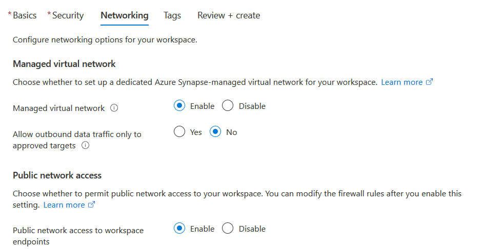 Configuring networking connectivity to the Azure workspace