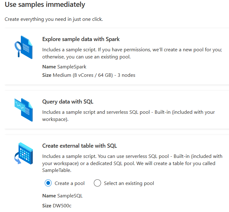 use the samples in Synapse Analytics workspace