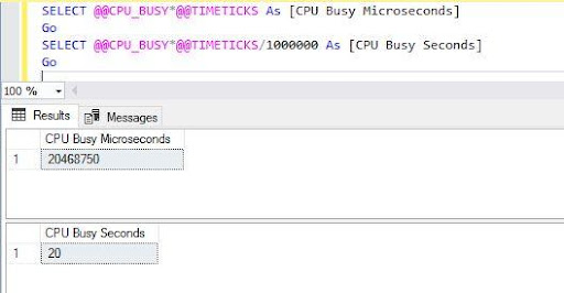 output of @@CPU_BUSY and @@TIMETICKS functions